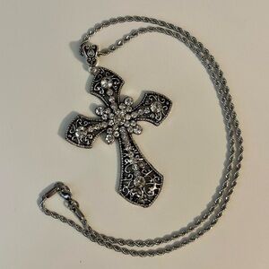 Gothic Necklace Silver Statement Cross Pendant Necklace